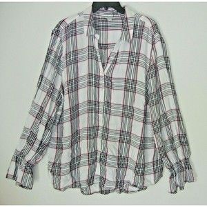 C est 1946 Size 22/24W Plaid Metallic Thread Button Down Ruffle Elastic Sleeve